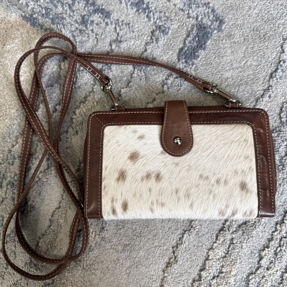 OVERLAND Odessa Cowhide Crossbody Wristlet Wallet Brown